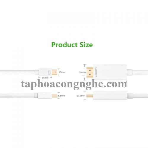 Ugreen 10419 3M màu Trắng Cáp chuyển đổi Mini DP sang HDMI hỗ trợ phân phải 1080P MD101 30010419